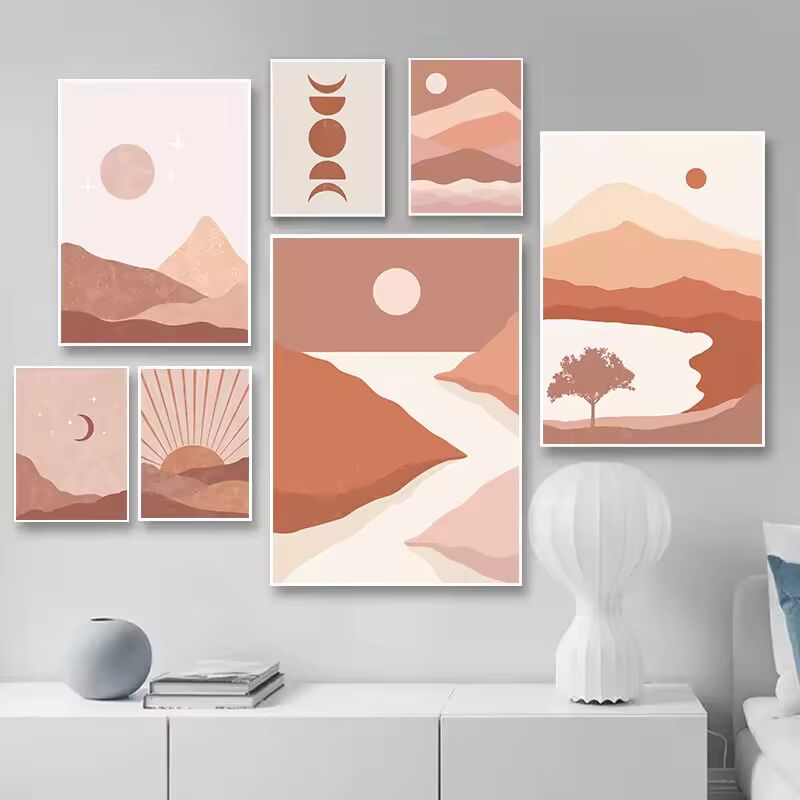 Mid Century Modern Orange Terracotta Boho Posters Wall Art Print Pictures Sun Canvas Painting Vintage Wall Poster Bedroom Decor